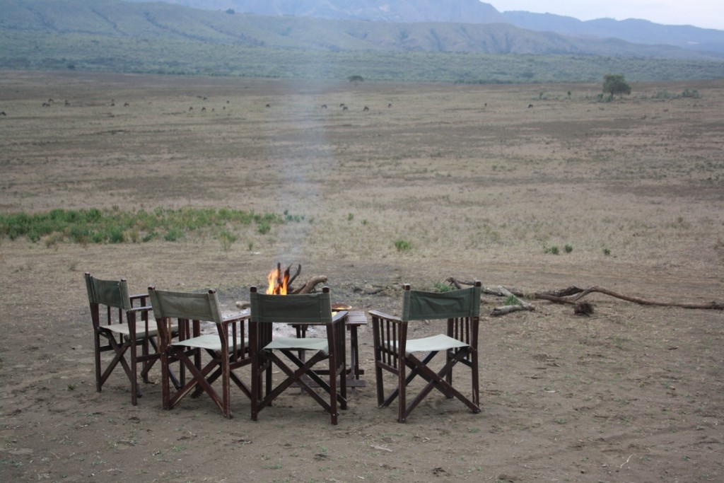Sundowner camp på savannen. 